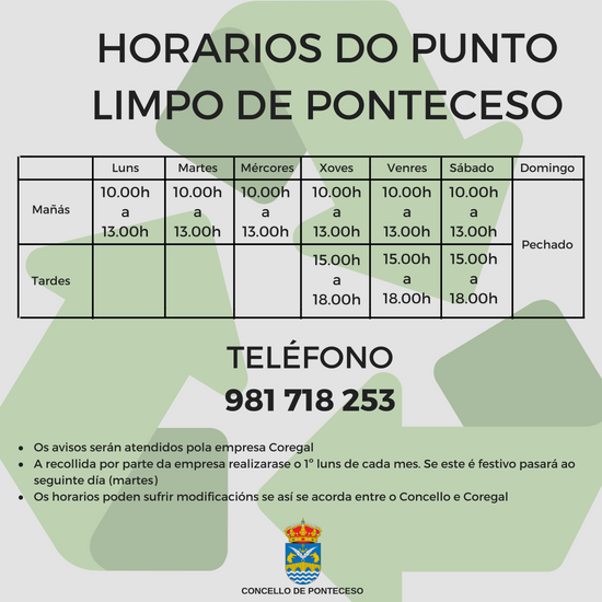 Horarios do Punto Limpo